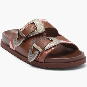 MIA Brown and Pink Sandals with Silver Accents